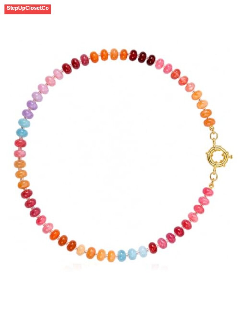 Boho Natural Stone Beaded Choker Necklace, 14K Gold Plated Clasp for Women